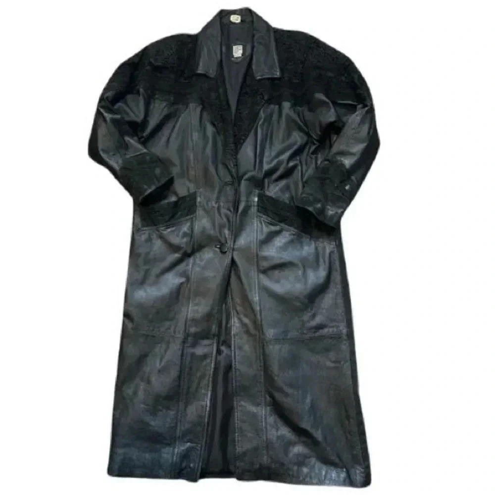 Vintage Greg‎ Bell 💯 Leather Trench Coat-Size Large